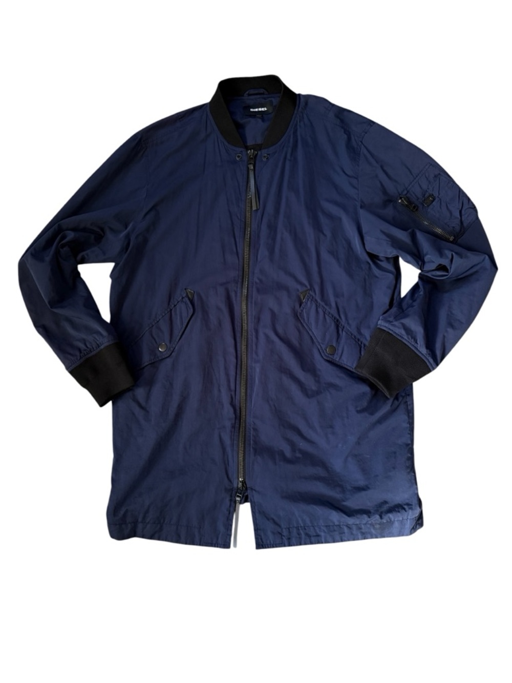 Diesel Navy Blue Utility Jacket 2 Way Zip Lightweight Mid Length Pockets Mens XL